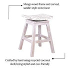 Tabouret de bar hauteur comptoir 24" avec incrustation de coquille de noix de coco Carnation marron - East At Main : Base en bois de manguier, aucun assemblage requis