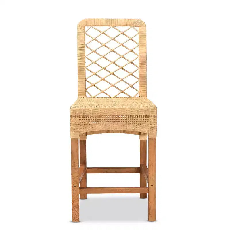 bali & pari Tabouret de bar hauteur comptoir en rotin et bois Moscou Noyer/Naturel : Style bohème, cadre en manguier, aucun assemblage requis