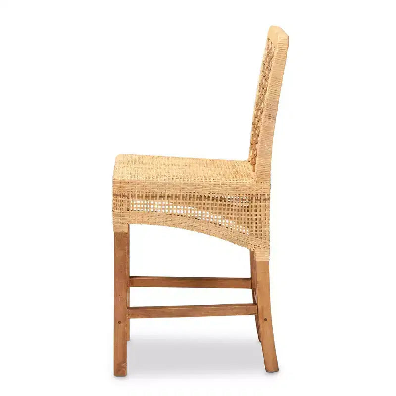 bali & pari Tabouret de bar hauteur comptoir en rotin et bois Moscou Noyer/Naturel : Style bohème, cadre en manguier, aucun assemblage requis