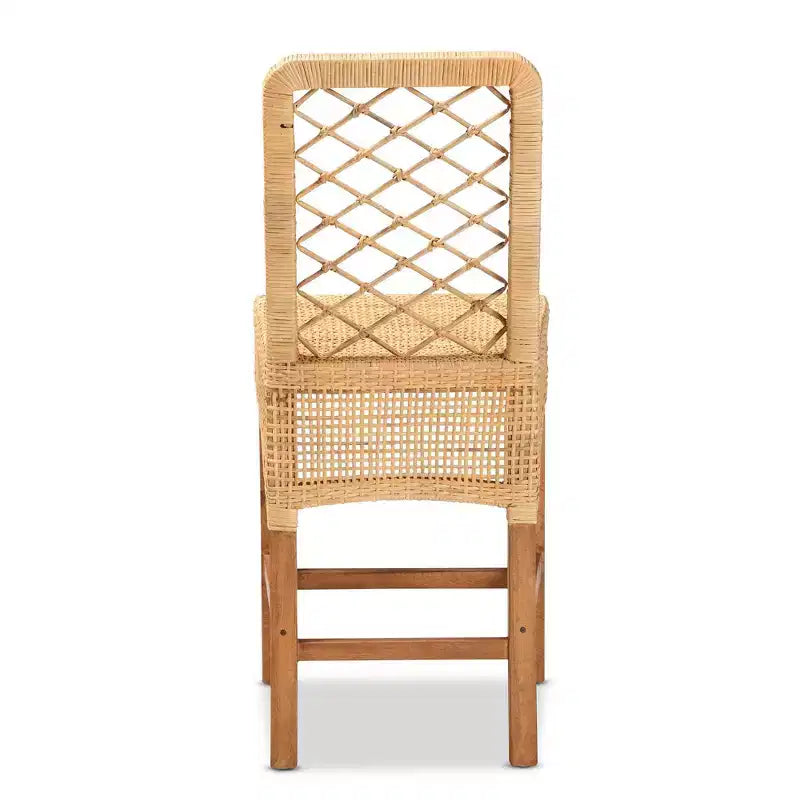 bali & pari Tabouret de bar hauteur comptoir en rotin et bois Moscou Noyer/Naturel : Style bohème, cadre en manguier, aucun assemblage requis