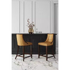 Manhattan Comfort Lot de 2 tabourets de bar rembourrés en bois de hêtre Fifth Ave, hauteur comptoir, Camel : Similicuir, aucun assemblage requis