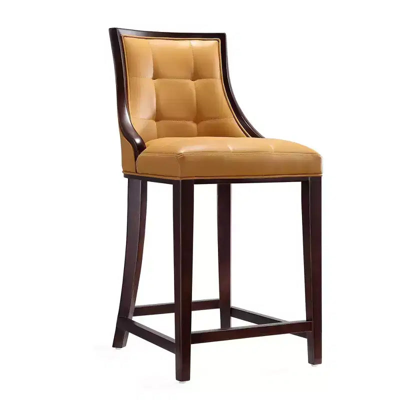 Manhattan Comfort Lot de 2 tabourets de bar rembourrés en bois de hêtre Fifth Ave, hauteur comptoir, Camel : Similicuir, aucun assemblage requis