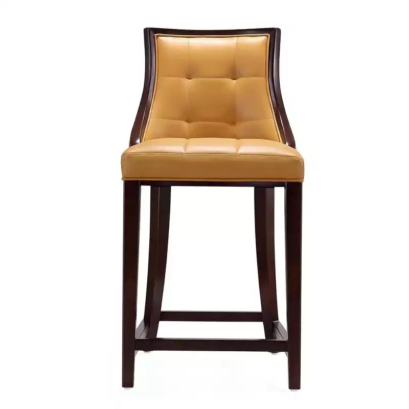 Manhattan Comfort Lot de 2 tabourets de bar rembourrés en bois de hêtre Fifth Ave, hauteur comptoir, Camel : Similicuir, aucun assemblage requis