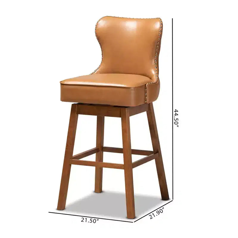 Lot de 2 tabourets de bar pivotants en bois tan Gradisca marron - Baxton Studio : rembourrés, garniture cloutée, forme rectangulaire