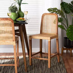 Tabouret de bar hauteur comptoir Caspia en bois et rotin Naturel/Noyer - bali & pari
