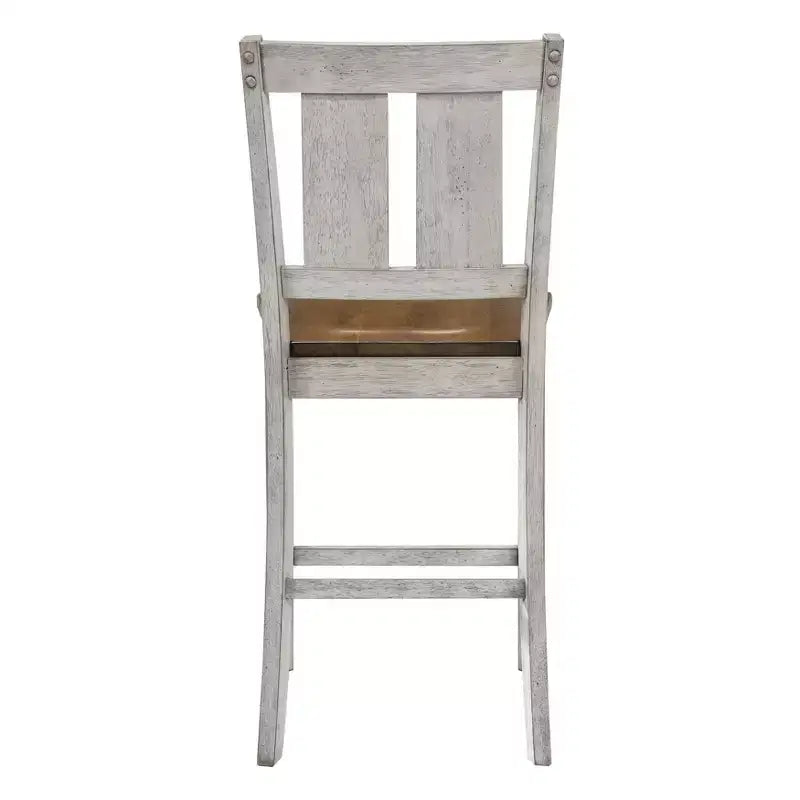 HOMES: Inside + Out Lot de 2 chaises hautes Naxti rustiques Chêne clair/Blanc antique : Style ferme, Structure en bois d'hévéa
