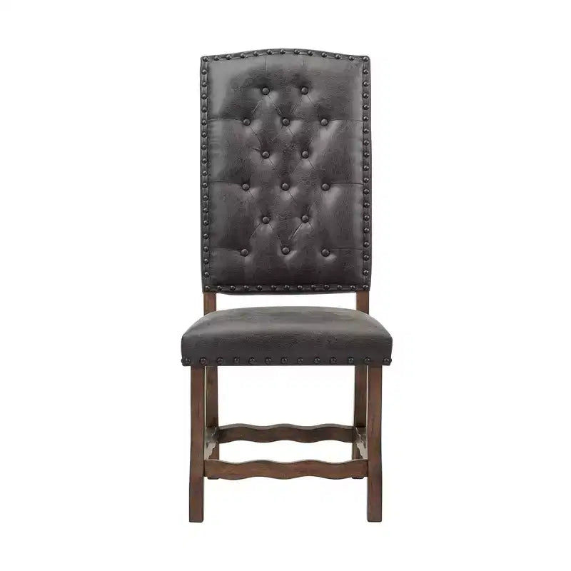 Lot de 2 chaises d'appoint hautes à dossier touffeté Hayward Noyer – Picket House Furnishings : Faux cuir vieilli, Clous décoratifs