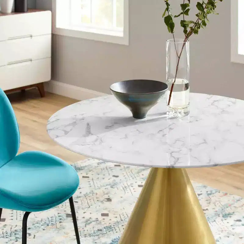 Table à manger ronde en faux marbre Tupelo 40" or/blanc - Modway