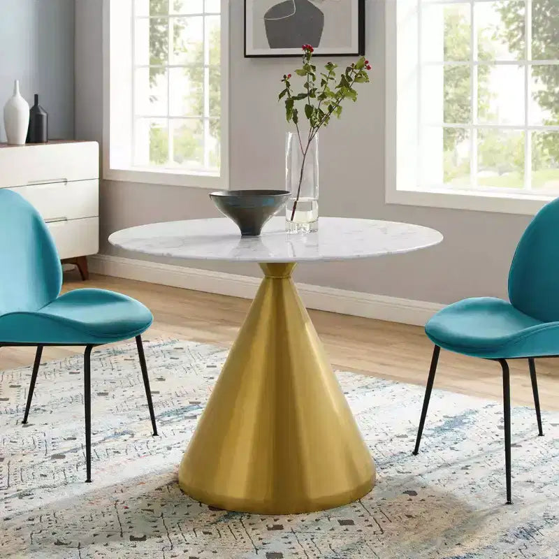 Table à manger ronde en faux marbre Tupelo 40" or/blanc - Modway