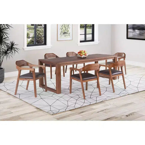 Ensemble de salle à manger extensible 7 pièces Rasmus avec fauteuils Châtaigne - Boraam : Bois d'acacia, chaises en similicuir