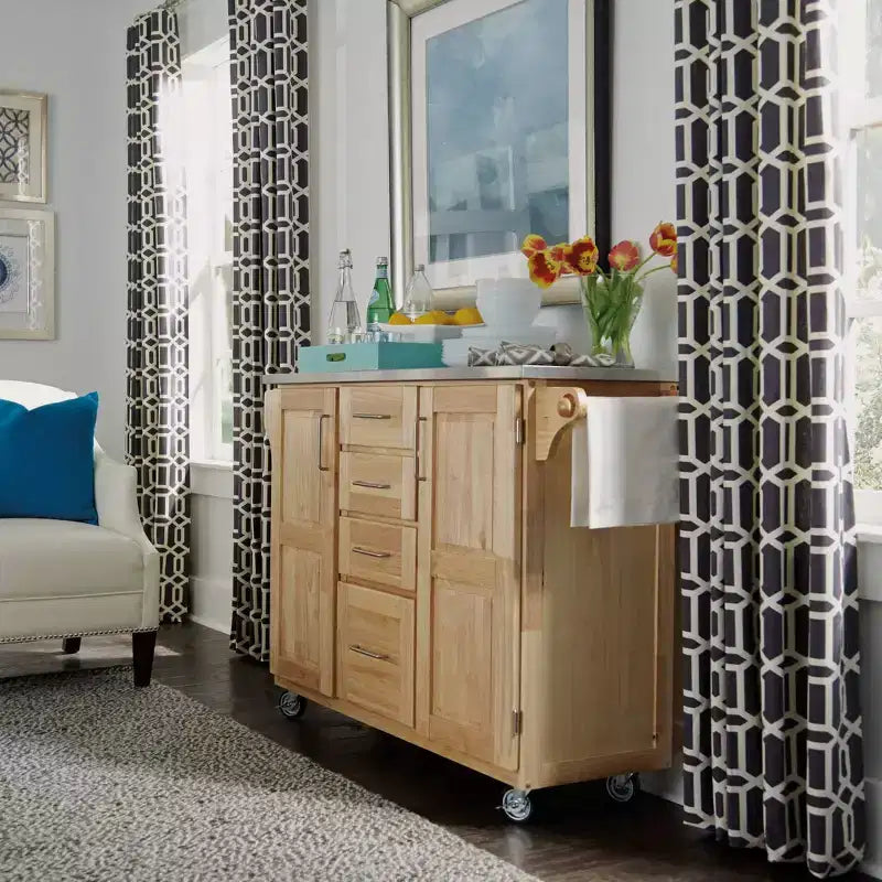 Desserte de cuisine avec dessus en acier inoxydable, coloris naturel - Home Styles : îlot roulant, rangement, design moderne