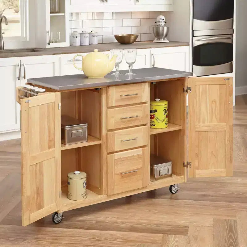 Desserte de cuisine avec dessus en acier inoxydable, coloris naturel - Home Styles : îlot roulant, rangement, design moderne