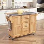 Desserte de cuisine avec dessus en acier inoxydable, coloris naturel - Home Styles : îlot roulant, rangement, design moderne