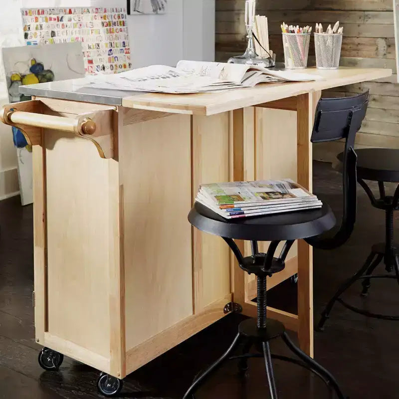 Desserte de cuisine avec dessus en acier inoxydable, coloris naturel - Home Styles : îlot roulant, rangement, design moderne