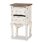 Table de chevet à 2 tiroirs Levron deux tons et bois antique noyer brun/blanc antique - Baxton Studio : Table de rangement de chevet