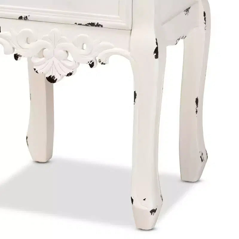 Table de chevet à 2 tiroirs Levron deux tons et bois antique noyer brun/blanc antique - Baxton Studio : Table de rangement de chevet
