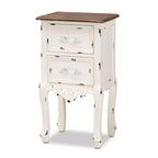 Table de chevet à 2 tiroirs Levron deux tons et bois antique noyer brun/blanc antique - Baxton Studio : Table de rangement de chevet