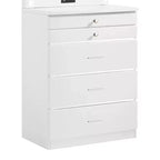 HOMES: Inside + Out Commode 5 tiroirs Garneta avec tiroirs à bijoux Blanc : Commode verticale moderne, quincaillerie anti-basculement, finition brillante