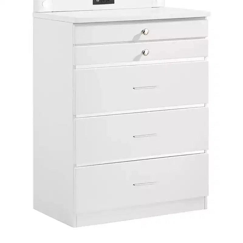 HOMES: Inside + Out Commode 5 tiroirs Garneta avec tiroirs à bijoux Blanc : Commode verticale moderne, quincaillerie anti-basculement, finition brillante