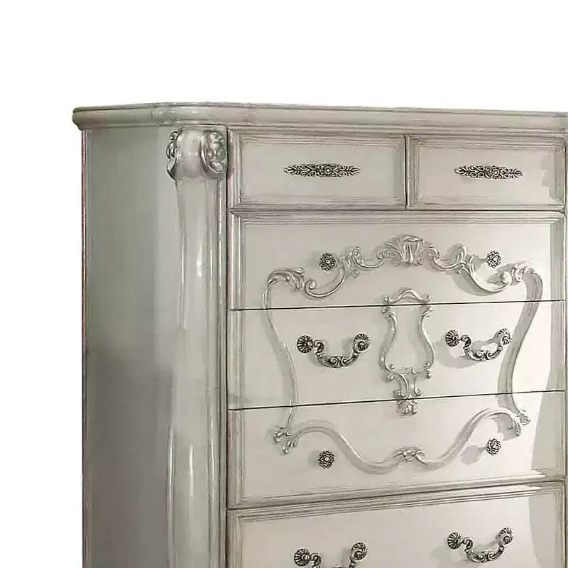 Ensembles de chambre Versailles 47" Blanc cassé - Meubles Acme : Style royal, rangement 5 tiroirs