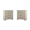 Set of 2 32'' Night Stand Beige - Accent Furniture: Modern Design, 3 Drawers, Metal Legs