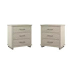 Set of 2 32'' Night Stand Beige - Accent Furniture: Modern Design, 3 Drawers, Metal Legs