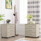 Lot de 2 tables de chevet beiges de 81 cm - Meuble d'appoint : Design moderne, 3 tiroirs, pieds en métal