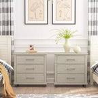Lot de 2 tables de chevet beiges de 81 cm - Meuble d'appoint : Design moderne, 3 tiroirs, pieds en métal