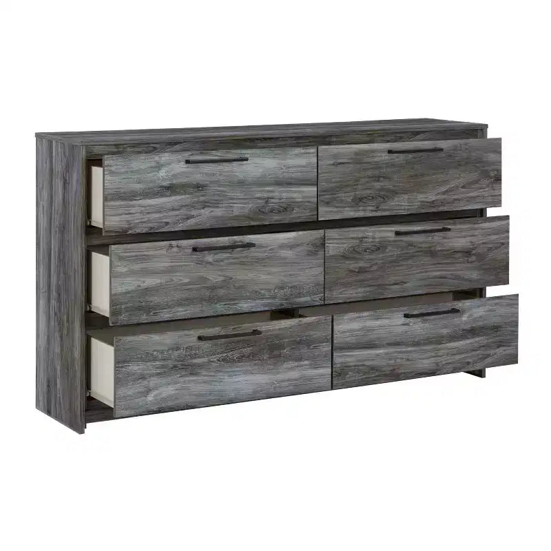 Commode Baystorm Grise - Signature Design by Ashley : 6 tiroirs de rangement, poignées modernes, structure en MDF