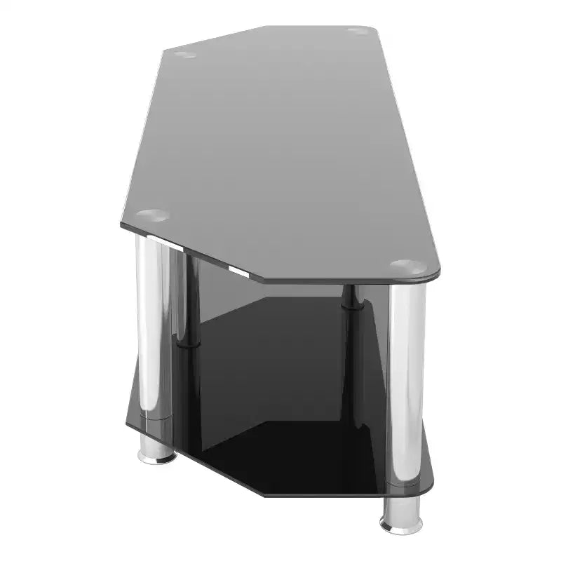 Meuble TV avec étagères en verre pour téléviseurs jusqu'à 65 po - Argent/Noir