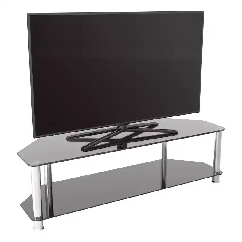 Meuble TV avec étagères en verre pour téléviseurs jusqu'à 65 po - Argent/Noir