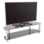 Meuble TV avec étagères en verre pour téléviseurs jusqu'à 65 po - Argent/Noir