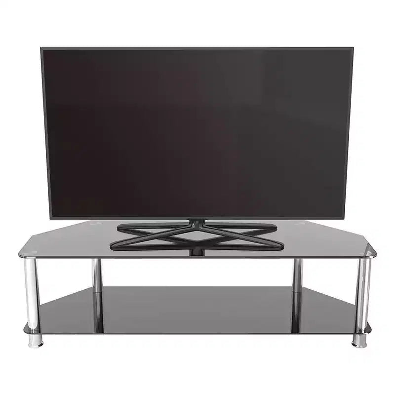 Meuble TV avec étagères en verre pour téléviseurs jusqu'à 65 po - Argent/Noir