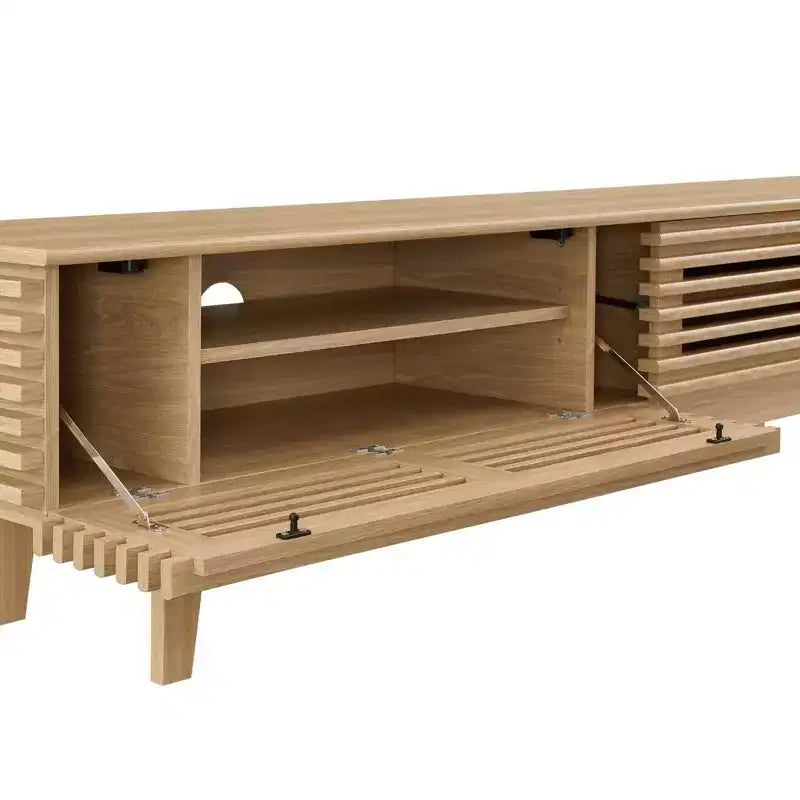 Meuble TV Render pour téléviseurs jusqu'à 80" Marron - Modway : Moderne du milieu du siècle, Étagères réglables, Gestion des câbles