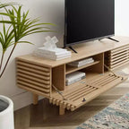 Meuble TV Render pour téléviseurs jusqu'à 80" Marron - Modway : Moderne du milieu du siècle, Étagères réglables, Gestion des câbles