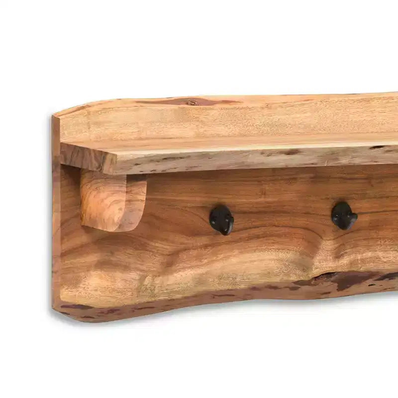 Banc de rangement en bois à bord droit avec pieds en épingle à cheveux de 91 cm et étagère murale avec patères en bois naturel - Alaterre Furniture