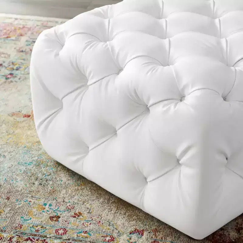 Amour Pouf carré capitonné en similicuir blanc – Modway : luxueux cuir végétalien, aucun assemblage requis