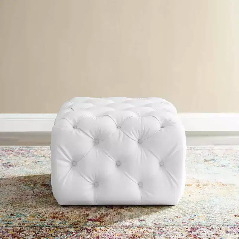 Amour Pouf carré capitonné en similicuir blanc – Modway : luxueux cuir végétalien, aucun assemblage requis