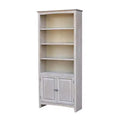 International Concepts 72 " Shaker Bookcase with Two Lower Doors Washed Gray: Solid Parawood, Mid-Century Design, Adjustable Shelves