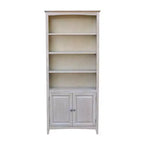Bibliothèque International Concepts 72 po. Shaker avec deux portes inférieures Gris délavé : Parawood massif, design de style Mid-Century, étagères réglables