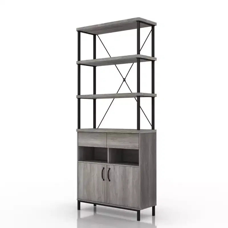 73.6" Skamania Rustic Bookcase with Storage, Metal Frame - miBasics: Industrial Design, Enclosed Cabinet