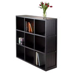 Étagère Timothy Winsome de 101,6 cm à 3x3 cases noires : Bibliothèque moderne du milieu du siècle, tablettes fixes, bois composite