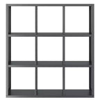 Étagère Timothy Winsome de 101,6 cm à 3x3 cases noires : Bibliothèque moderne du milieu du siècle, tablettes fixes, bois composite