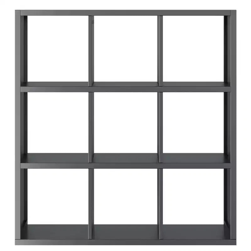 Étagère Timothy Winsome de 101,6 cm à 3x3 cases noires : Bibliothèque moderne du milieu du siècle, tablettes fixes, bois composite