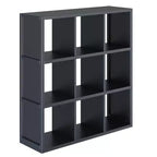 Étagère Timothy Winsome de 101,6 cm à 3x3 cases noires : Bibliothèque moderne du milieu du siècle, tablettes fixes, bois composite