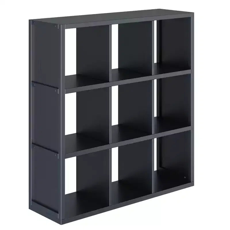 Étagère Timothy Winsome de 101,6 cm à 3x3 cases noires : Bibliothèque moderne du milieu du siècle, tablettes fixes, bois composite