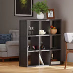 Étagère Timothy Winsome de 101,6 cm à 3x3 cases noires : Bibliothèque moderne du milieu du siècle, tablettes fixes, bois composite
