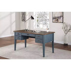 Bureau de direction Martin Furniture Farmhouse avec demi-piédestal bleu : Collection moderne Fairmont, pieds fuselés, quincaillerie métallique