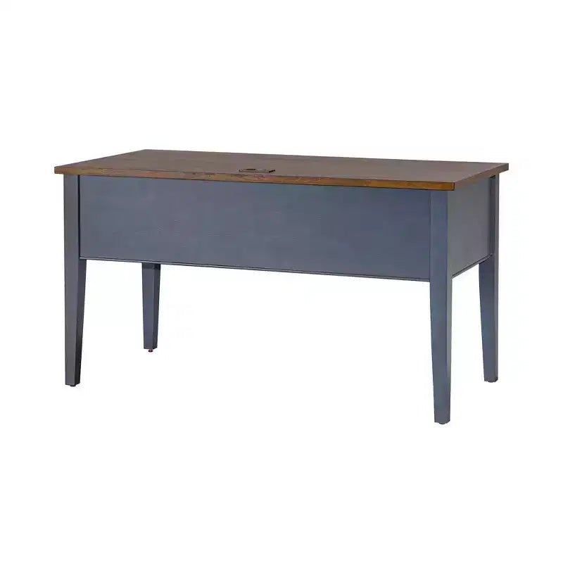 Bureau de direction Martin Furniture Farmhouse avec demi-piédestal bleu : Collection moderne Fairmont, pieds fuselés, quincaillerie métallique