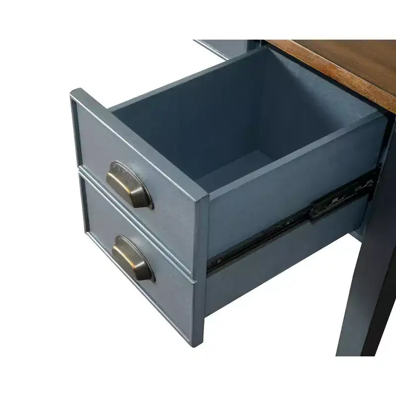 Bureau de direction Martin Furniture Farmhouse avec demi-piédestal bleu : Collection moderne Fairmont, pieds fuselés, quincaillerie métallique